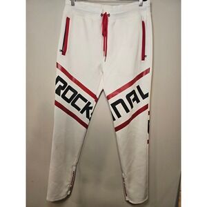 Rockstar Original Mens XXL White Red Graphic Track Pants Joggers Ankle Zip